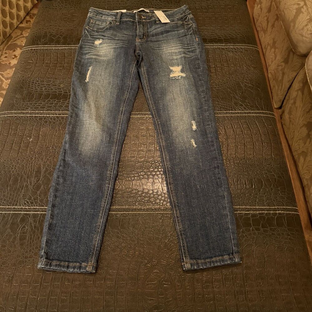 Francesca's Womens Destructed Skinny Jeans Stretch Mid Rise Size 27 Distressed